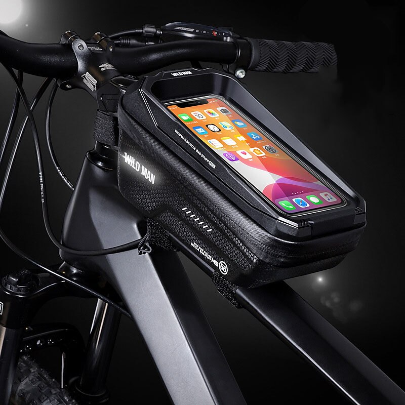 WILD MAN 1.2 L Bike Frame Bag Top Tube Touchscreen Reflective Waterproof Bike Bag PU Leather TPU EVA Bicycle Bag Cycle Bag Cycling Outdoor Exercise