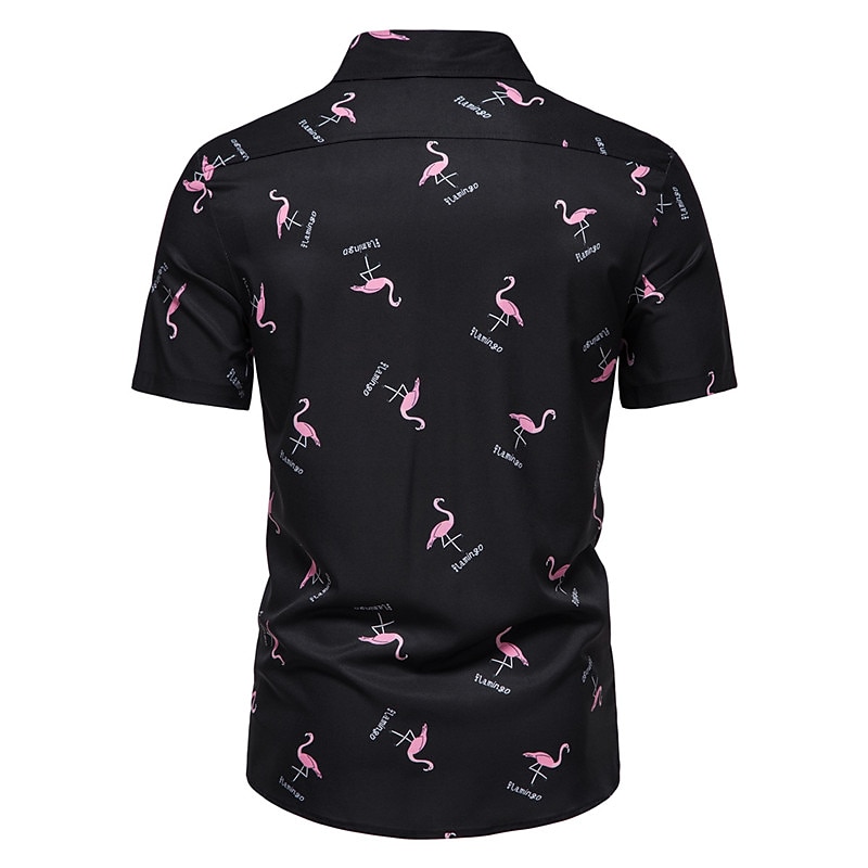 Men's Flamingo Tropical Shirt Summer Hawaiian Shirt Aloha Shirt Short Sleeve Shirt Turndown Designer Color Block Classic Holiday Black White 3D Print S M L3