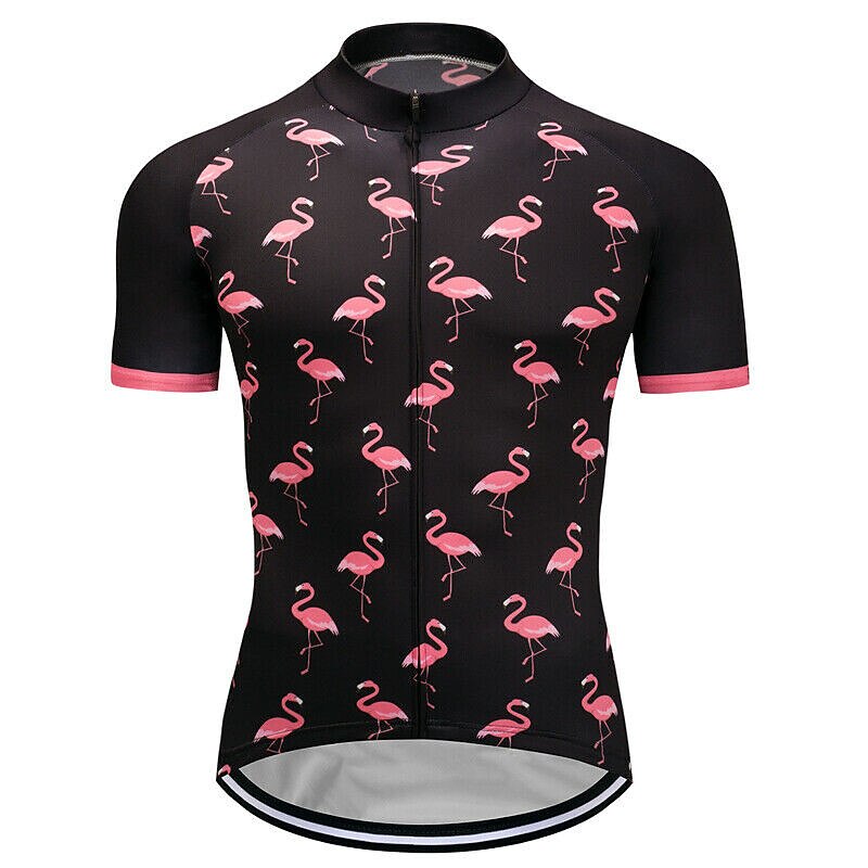 Men's Cycling Jersey Graphic Flamingo Short Sleeve Bike Tee Tshirt Jersey Top with 3 Rear Pockets Road Bike Cycling Sunscreen UV Resistant Cycling Fast Dry Sports Pink Clothing Apparel