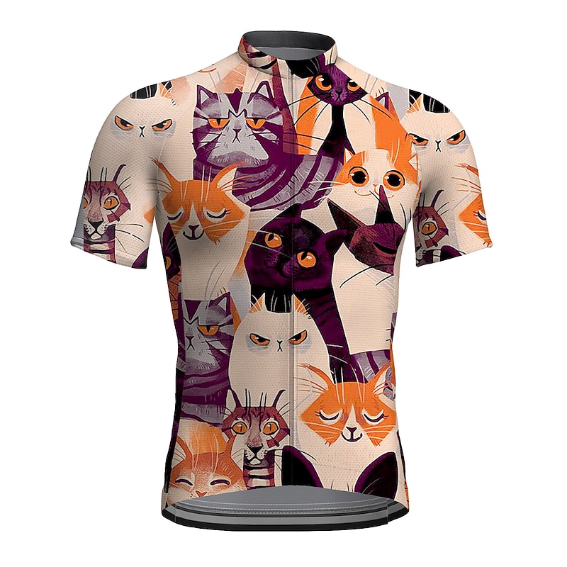 Men's Cycling Jersey Cat Funny Short Sleeve Bike Jersey Top with 3 Rear Pockets Mountain Bike MTB Road Bike Cycling Quick Dry Reflective Strips Back Pocket Moisture Wicking Sports Black Red Orange4