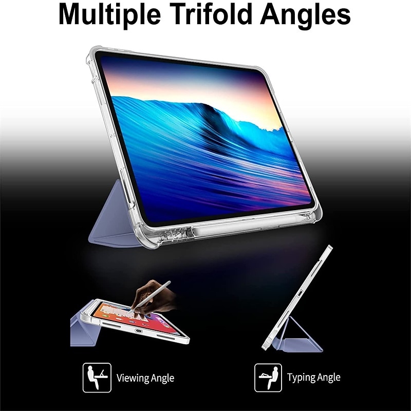 Tablet Case Cover For Apple iPad Air 5th 4th 10.9" ipad 9th 8th 7th Generation 10.2 inch iPad Pro 3rd 11'' iPad Pro 2nd 11'' iPad Pro 1st 11'' 2022 2021 2020 2019 2018 Portable Pencil Holder Trifold2