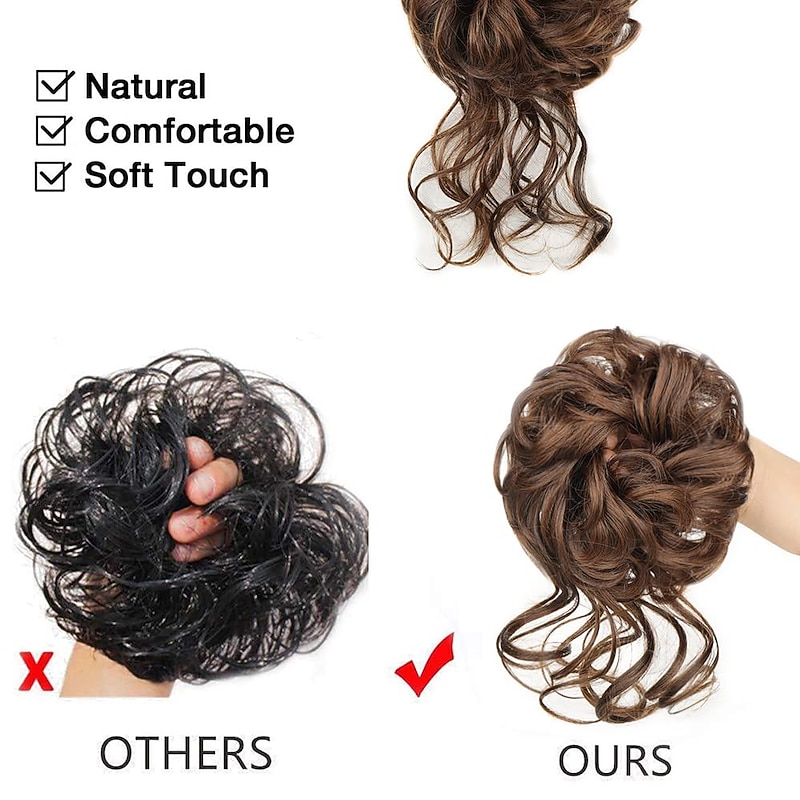Bun Hair Piece  Super Long Tousled Updo Hair Bun Extensions Wavy Hair Wrap Ponytail Hairpieces Hair Scrunchies with Elastic Hair Band for Women Girls3