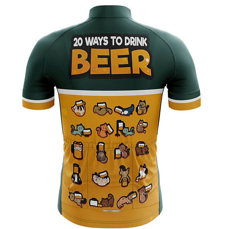 Men's Cycling Jersey Beer Short Sleeve Bike Top with 3 Rear Pockets Mountain Bike MTB Road Bike Cycling Quick Dry Reflective Strips Back Pocket Moisture Wicking Sports Black Yellow Navy Blue Clothing3