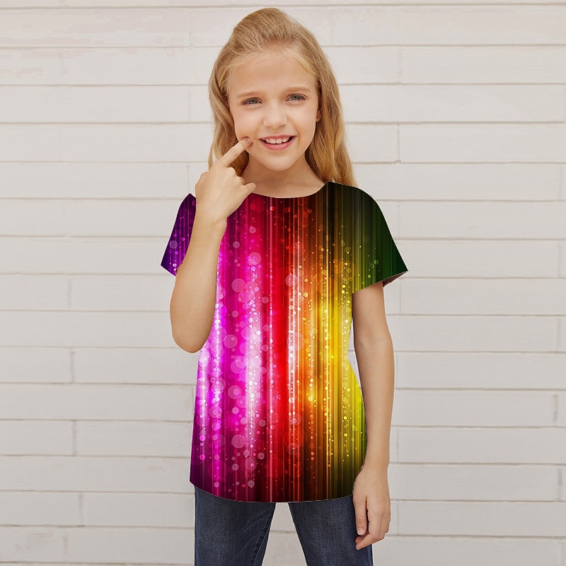 Girls' 3D Color Block T shirt Short Sleeve 3D Print Summer Spring Active Fashion Cute Kids 3-12 Years Outdoor Daily Indoor Regular Fit3