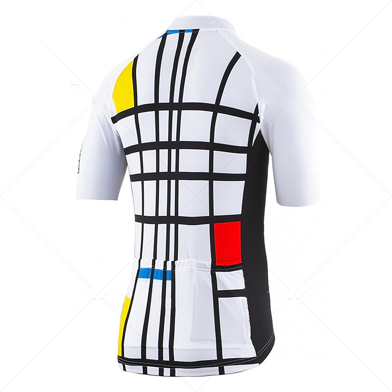Men's Cycling Jersey Plaid Checkered Funny Short Sleeve Bike Jersey Top with 3 Rear Pockets Mountain Bike MTB Road Bike Cycling Quick Dry Reflective Strips Back Pocket Moisture Wicking Sports White2