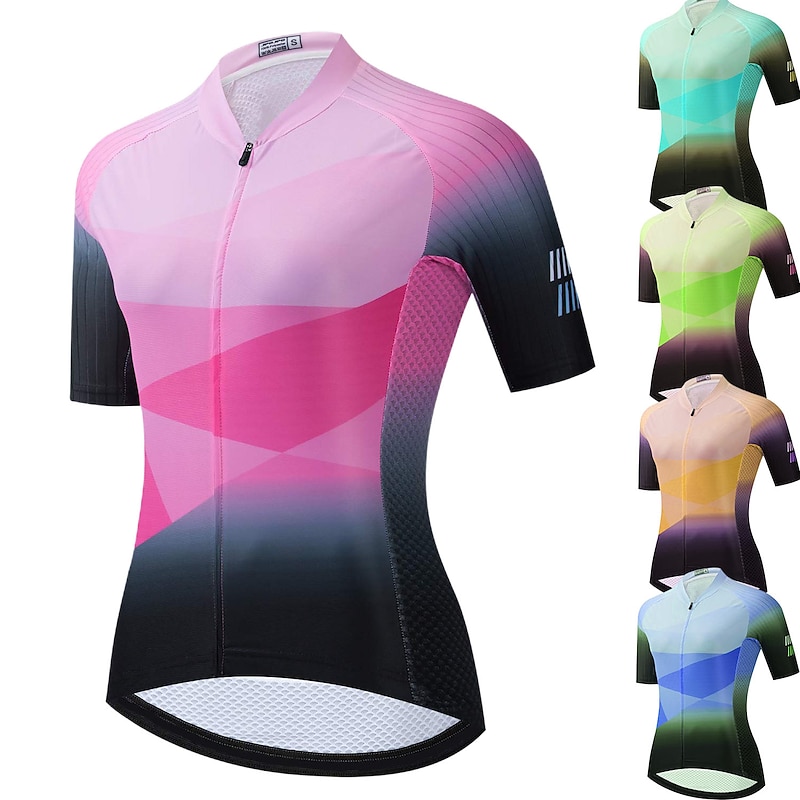 Women's Cycling Jersey Geometric Short Sleeve Bike Jersey Top with 3 Rear Pockets Mountain Bike MTB Road Bike Cycling Quick Dry Reflective Strips Back Pocket Moisture Wicking Sports Yellow Pink Red2