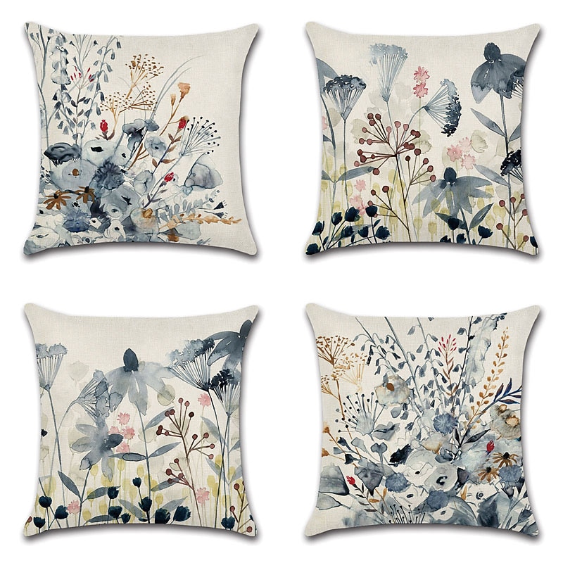 Vintage Floral Double Side Cushion Cover 4PC Soft Decorative Square Throw Pillow Cover Cushion Case Pillowcase for Bedroom Livingroom Superior Quality Machine Washable Indoor Cushion for Sofa Couch Bed Chair
