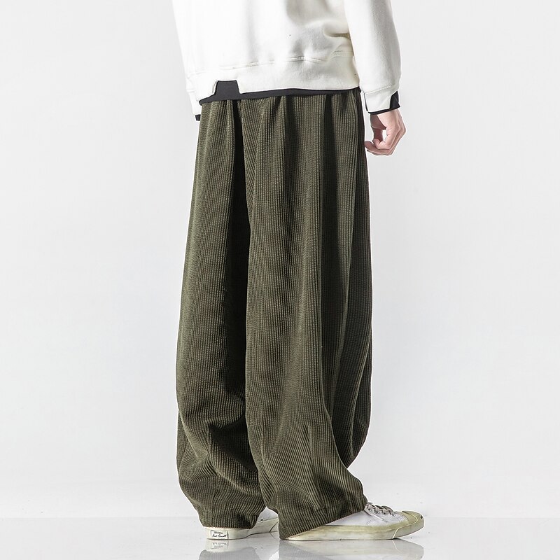 Men's Corduroy Pants Trousers Baggy Pants Pocket Elastic Waist Drawstring Solid Color Comfort Soft Full Length Daily Fashion Casual Loose Fit Navy ArmyGreen2