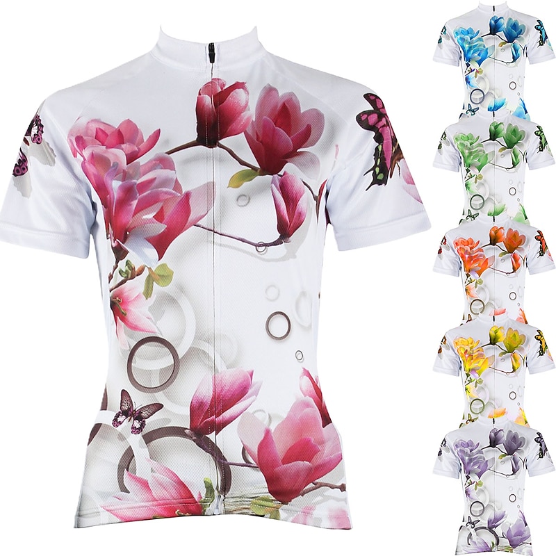 Women's Cycling Jersey Patterned Floral Botanical Flower Short Sleeve Bike Jersey Top with 3 Rear Pockets Mountain Bike MTB Road Bike Cycling Quick Dry Ultraviolet Resistant Back Pocket Sweat wicking