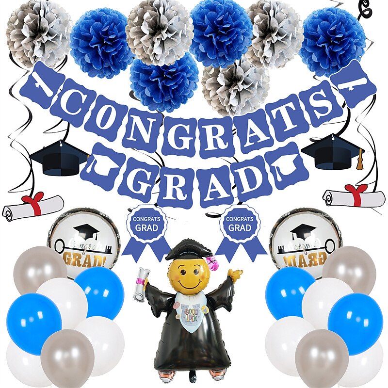2022 Graduation Balloon Graduation Party Balloon Scene Layout Round Aluminum Film Latex Combination Graduation Pull Flag Decorative Balloon2