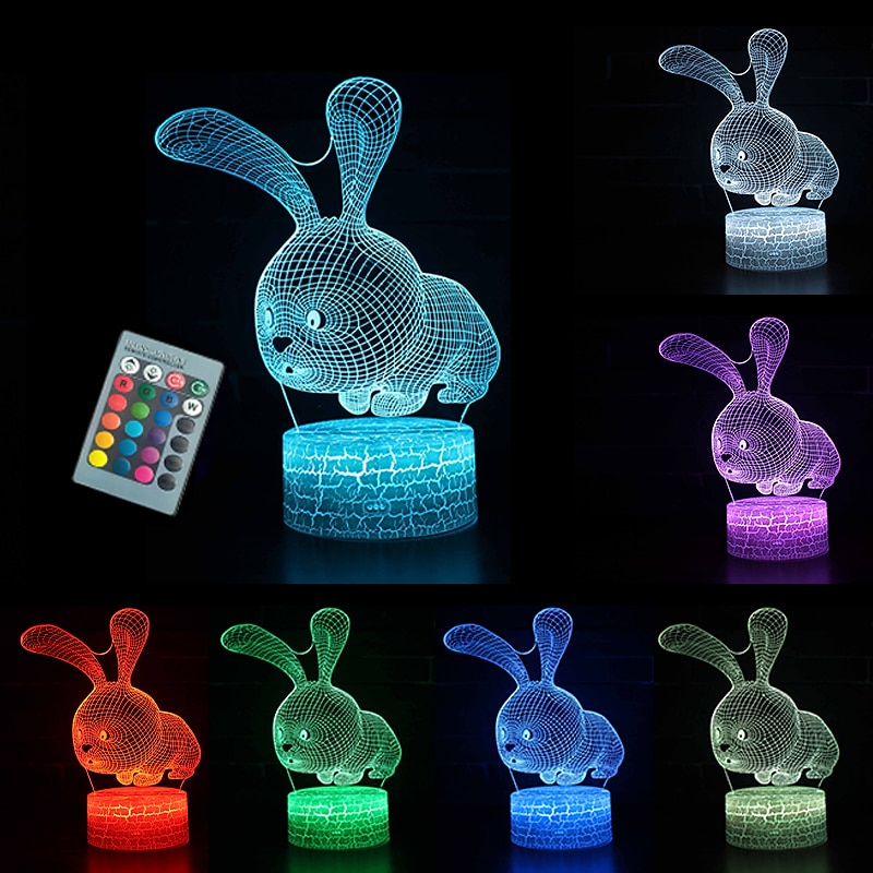 Easter Rabbit Lights 3D Illusion Lamps 16 Color Changing Touch Table Desk LED Night Light Great Gifts for Kids - Main Image