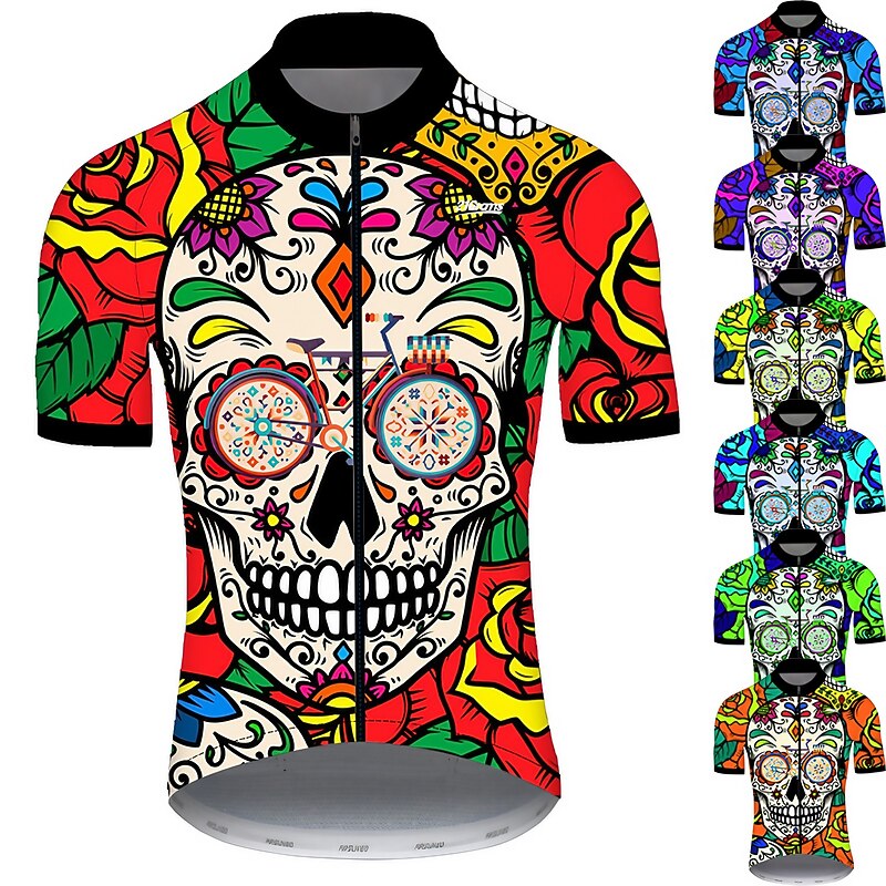Men's Cycling Jersey Skull Patterned Sugar Skull Short Sleeve Bike Jersey Top with 3 Rear Pockets Mountain Bike MTB Road Bike Cycling Cycling Quick Dry Ultraviolet Resistant Reflective Strips Sports - Main Image