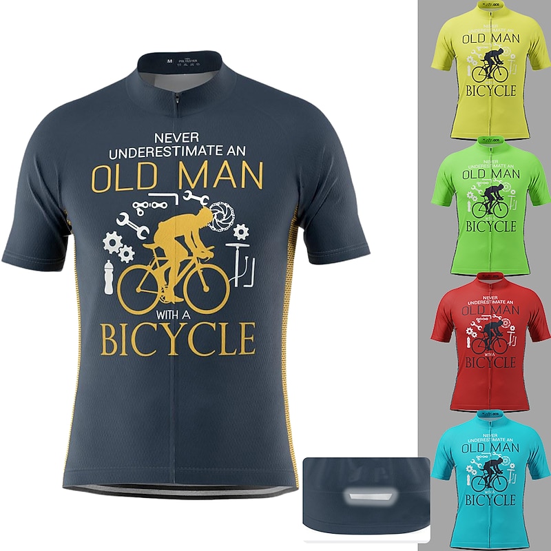 Men's Cycling Jersey Funny Old Man Short Sleeve Bike Jersey Top with 3 Rear Pockets Sunscreen Fast Dry Quick Dry Lightweight Sports Yellow Pink Red Clothing Apparel2