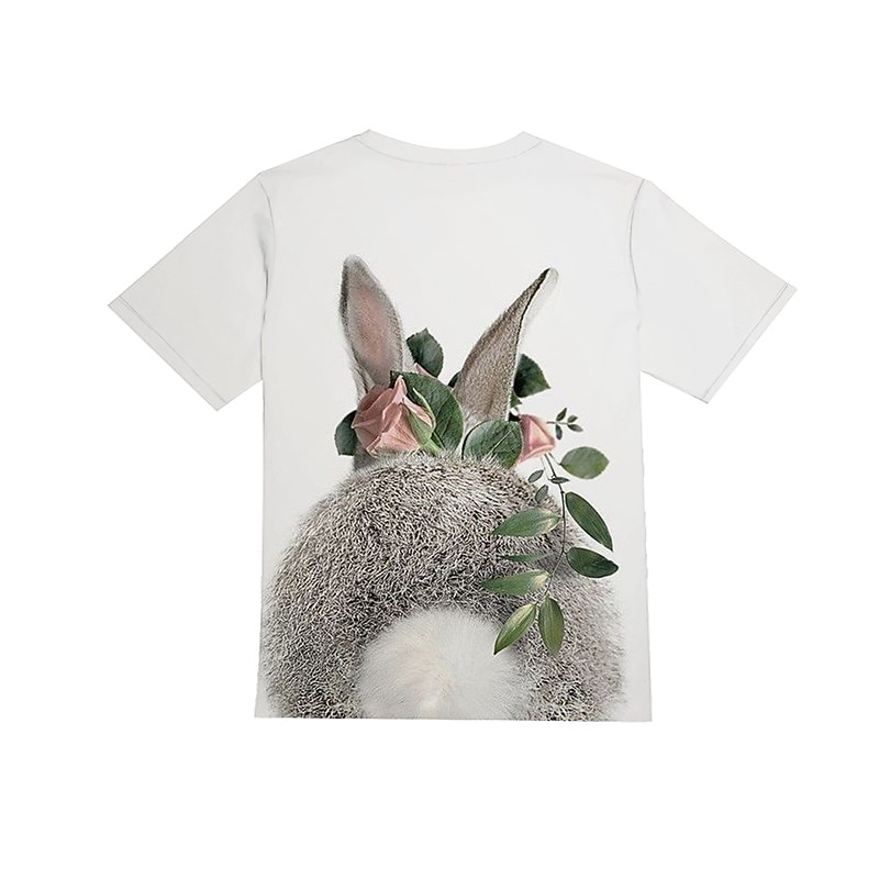 Easter Girls' 3D Floral Animal Rabbit T shirt Short Sleeve 3D Print Summer Spring Active Fashion Cute Kids 3-12 Years Outdoor Daily Indoor Regular Fit4