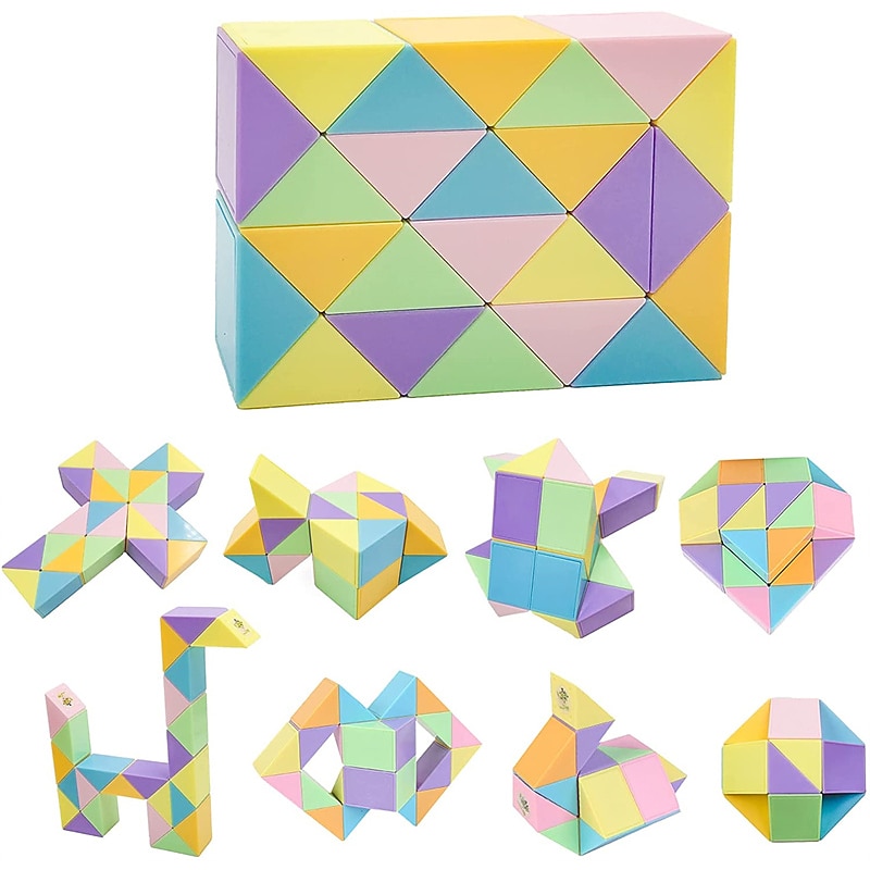 Toy Cube Twist Puzzle 24 Wedges, Large Size Macaron Magic Snake Toy Brain Teaser Stocking Stuffers Party Favors Game Goodie Bags Fillers for Teenagers Adults Teens