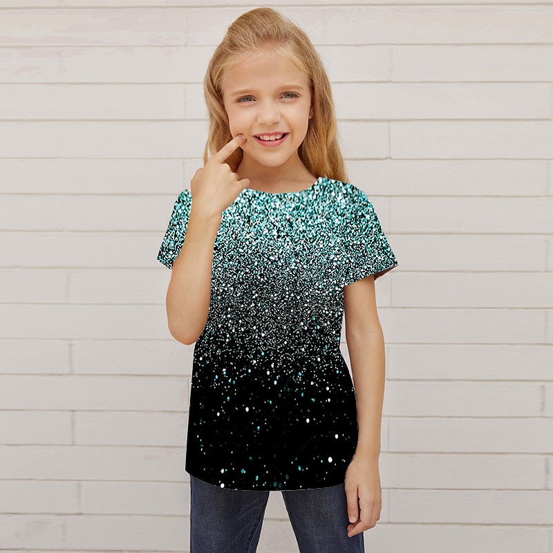 Girls' 3D Optical Illusion T shirt Short Sleeve 3D Print Summer Spring Active Fashion Cute Kids 3-12 Years Outdoor Daily Indoor Regular Fit3