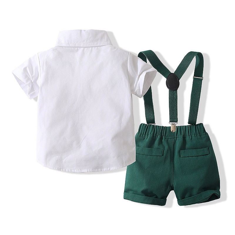 2 Pieces Ring Bearer Suit Boys Kids Toddler Shirt & Shorts Clothing Set Outdoor Party Cute Cool Gentle Solid Color White Cotton2