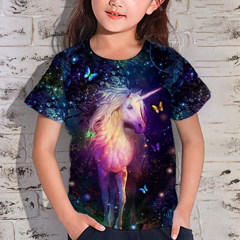 Girls' 3D Animal Unicorn T shirt Short Sleeve 3D Print Summer Spring Active Fashion Cute Kids 3-12 Years Outdoor Daily Indoor Regular Fit2