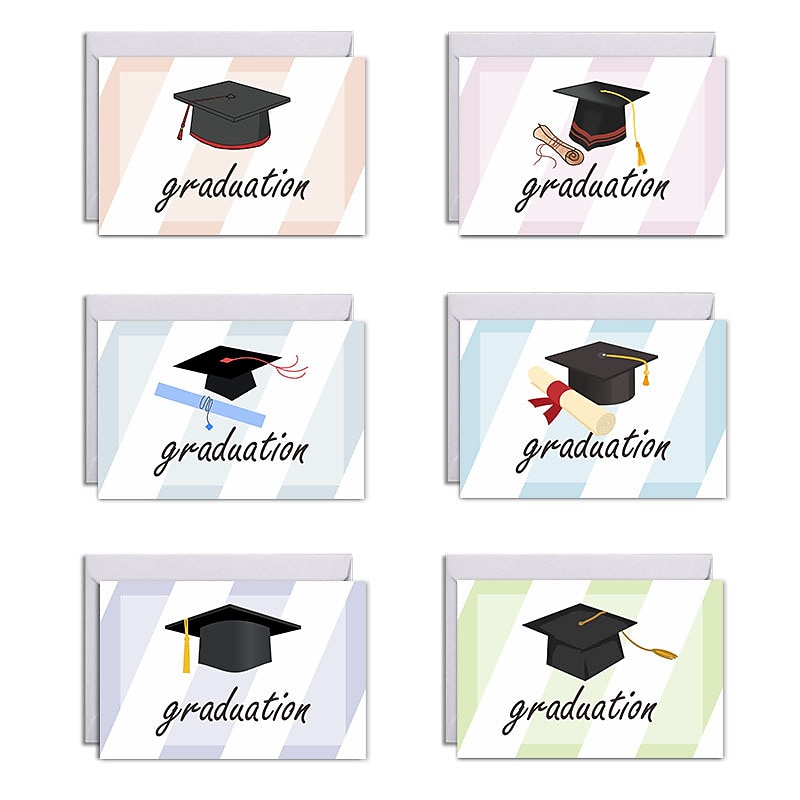 To Young Students Graduation Season Doctor Hat Pattern Celebration Greeting Card with Envelope Gift Seal Sticker 12Pcs