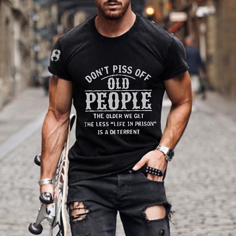 Men's Graphic T-Shirt: Funny Old People Quote Tee - 'Life in Prison' Humor Short Sleeve Top2