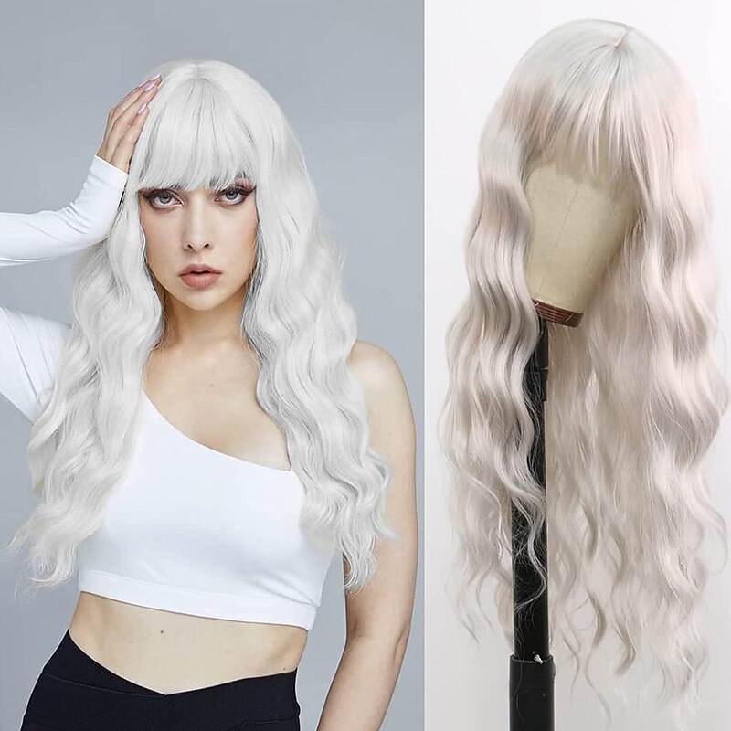 Wig With Bangs Gradient Dark Green Wig Long Fluffy Wavy Curly Synthetic Fiber No Glue Black Root Lace Free Wig for Women 66.08cm.. St.Patrick's Day Wigs3