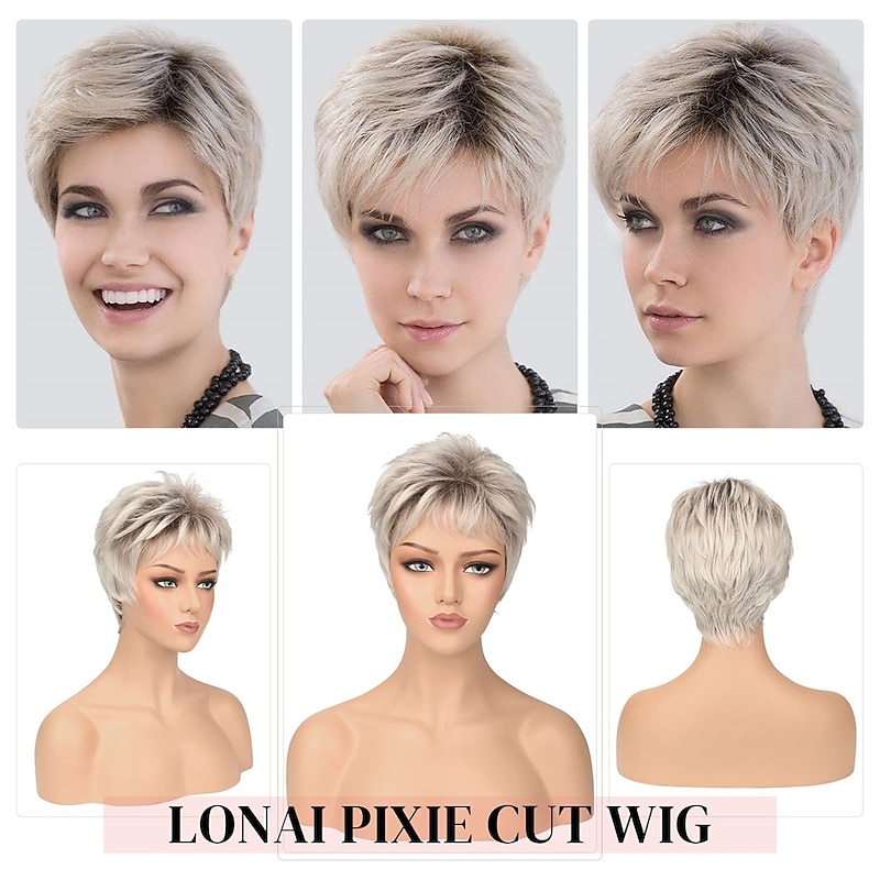Piexie Cut Wigs for Women Short Pixie Cut Wig For White Ladies Short Hair Wig With Bangs Free Straight Hair Synthetic Wig For Everyday Use Party3