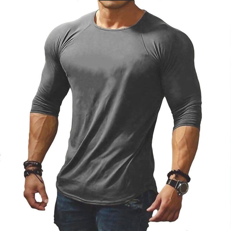 Men's T Shirt Tee Long Sleeve Shirt Long Sleeve Crew Neck Spring &  Fall Plain Muscle Big and Tall Casual Sports Gym Black White Army Green Top Tee for Men4