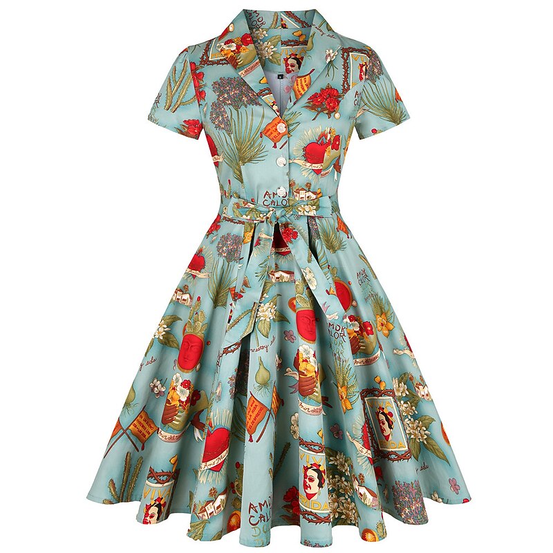 Retro Vintage 1950s Vacation Dress Dress Flare Dress Women's Costume Vintage Cosplay Daily Wear Date Short Sleeve Dress Carnival2