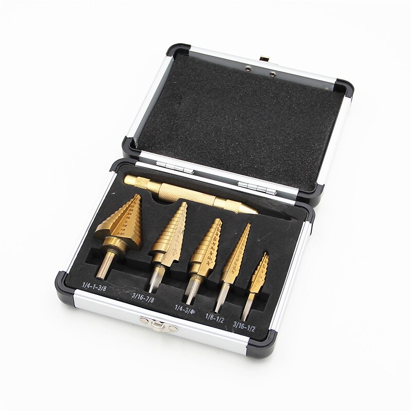 6pcs HSS Titanium Step Drill Bit With Center Punch Drill Set Hole Cutter Drilling Tool Kit Set2