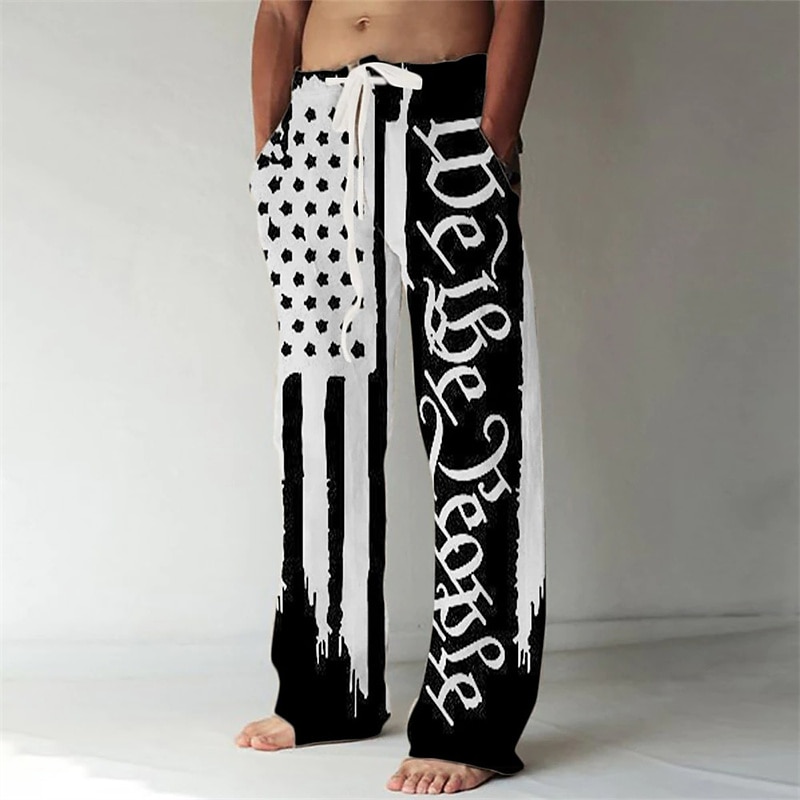 Men's Trousers Summer Pants Baggy Beach Pants Elastic Drawstring Design Front Pocket Straight Leg Dot Graphic Prints Comfort Soft Casual Daily For Vacation Linen Like Fabric Fashion Streetwear