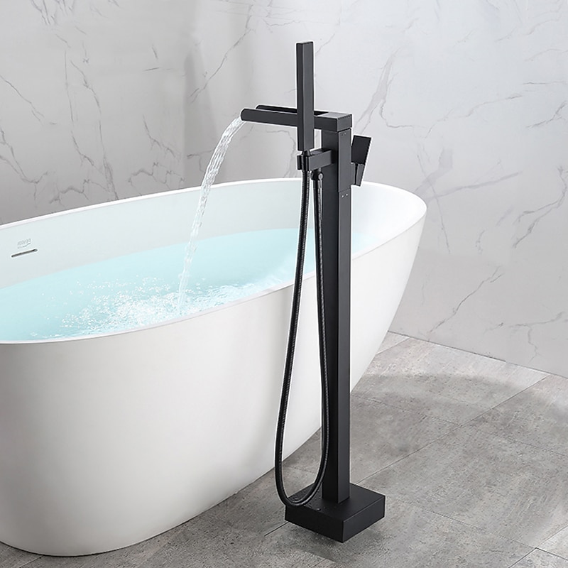 Bathtub Faucet - Minimalist Electroplated Free Standing Brass Valve Bath Shower Mixer Taps