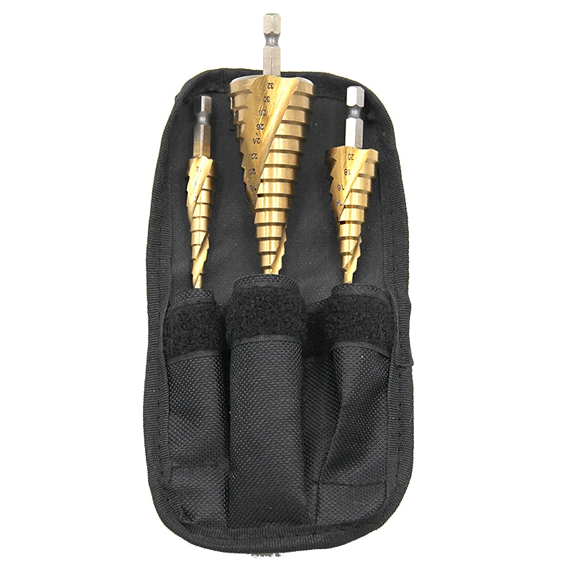 Step Drill Bits Nylon Bag Packing 3pcs HSS Spiral Grooved Core Cone 1/4 Hex Shank 4mm To 12mm 20mm 32mm Chamfer Hole Cut Cutter