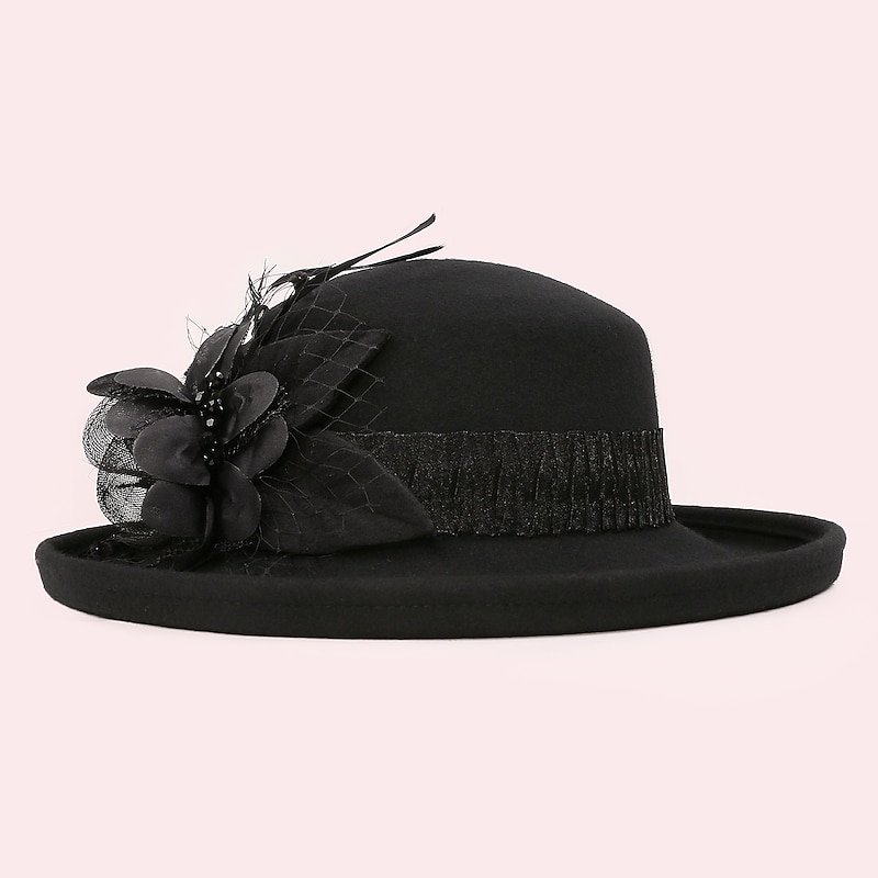 Vintage Style Elegant 100% Wool Hats with Feather / Ribbons / Floral 1pc Special Occasion / Party / Evening Headpiece4