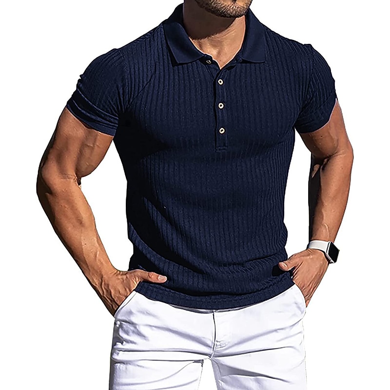 Men's Muscle Shirt Golf Shirt Casual Daily Polo Collar Classic Collar Short Sleeve Business Classic Solid Color Plain Button Front Summer Spring Fall Slim Fit Black White Red Navy Blue Brown Light