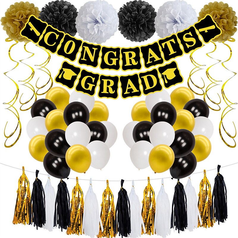 Graduation Ceremony Balloon Set Congrats Blue and White Graduation Season Pull Flag 10 Inch Latex Balloon Set
