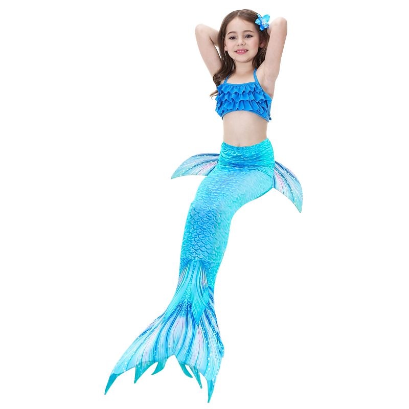 Kids Girls' Three Piece Mermaid Swimwear Bikini Bikini Swimming Children's Day Print Cute Sexy Bathing Suits 3-10 Years Summer Blue