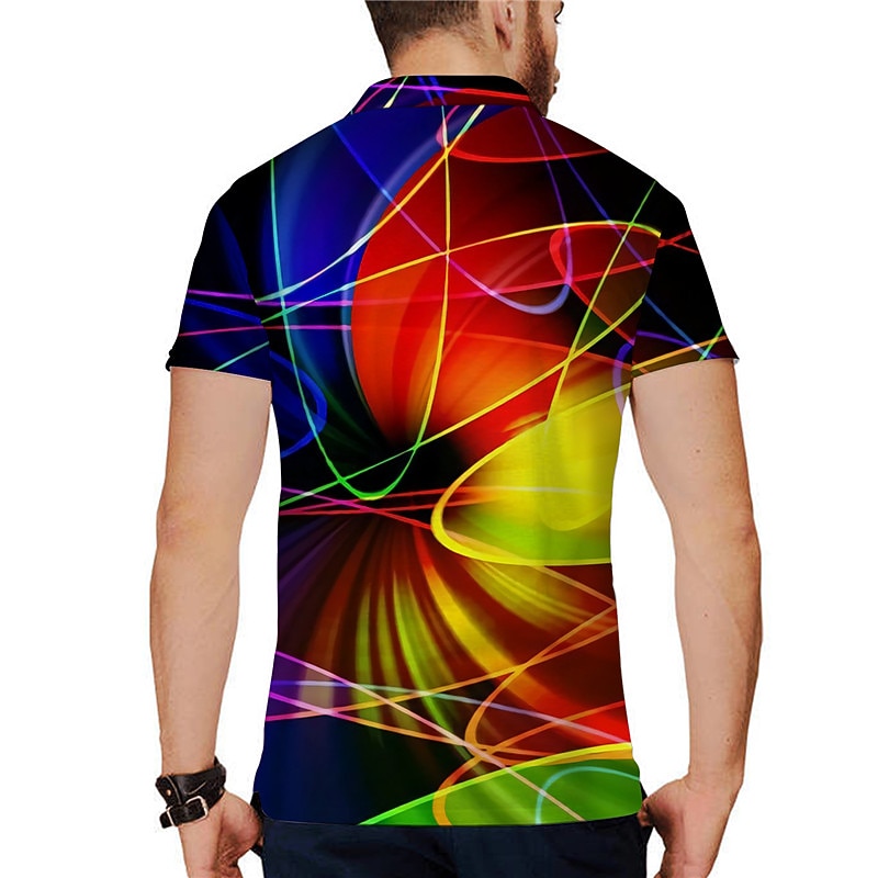 Men's Abstract Linear Polo Shirts Golf Shirt Short Sleeve Shirt Turndown Casual Daily 3D Print Pink Blue Green Gray Print Clothing Apparel Fashion Designer Casual Breathable2