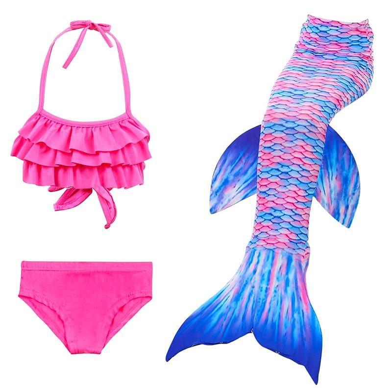 Kids Girls' Three Piece Mermaid Swimwear Swimwear Bikini Bikini Swimming Children's Day Color Block Cute Sexy Print Bathing Suits 3-10 Years Summer Rainbow4
