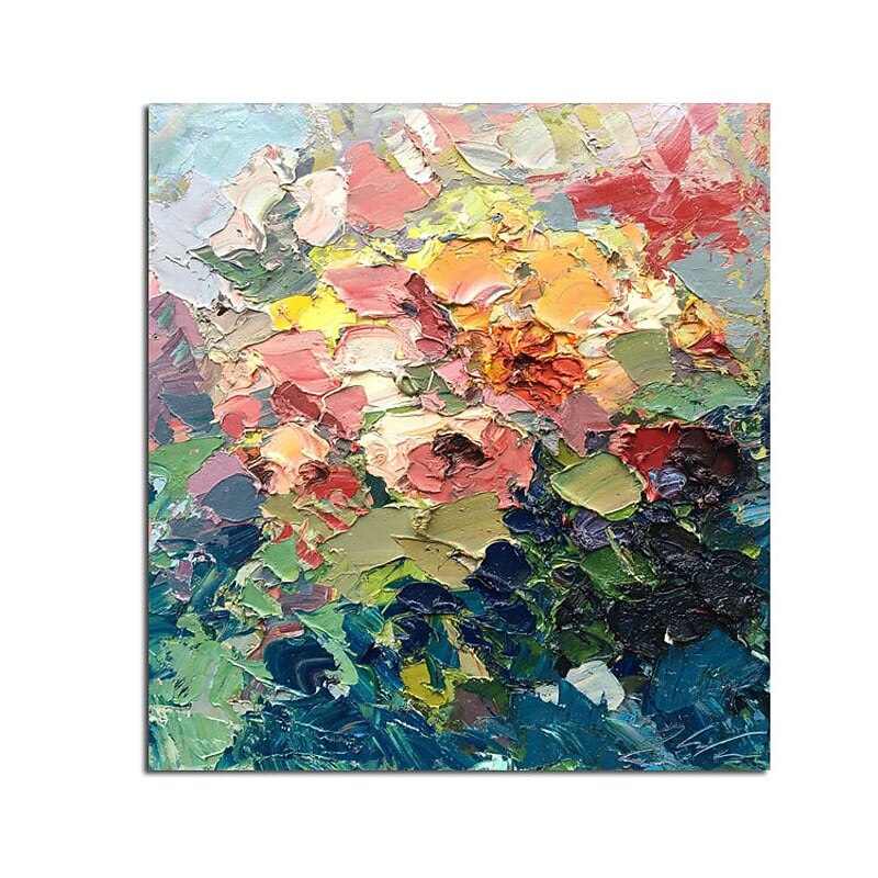 Oil Painting Hand Painted Square Abstract Floral / Botanical Classic Modern Rolled Canvas (No Frame)3
