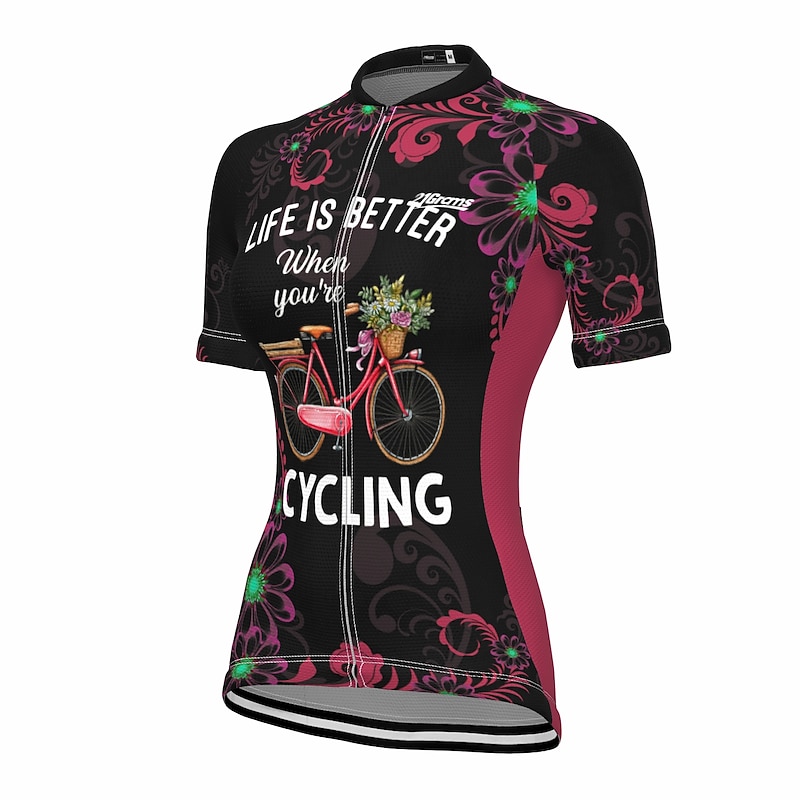 Women's Cycling Jersey Floral Botanical Short Sleeve Bike Jersey Top with 3 Rear Pockets Mountain Bike MTB Road Bike Cycling Quick Dry Reflective Strips Back Pocket Moisture Wicking Sports White+Pink4