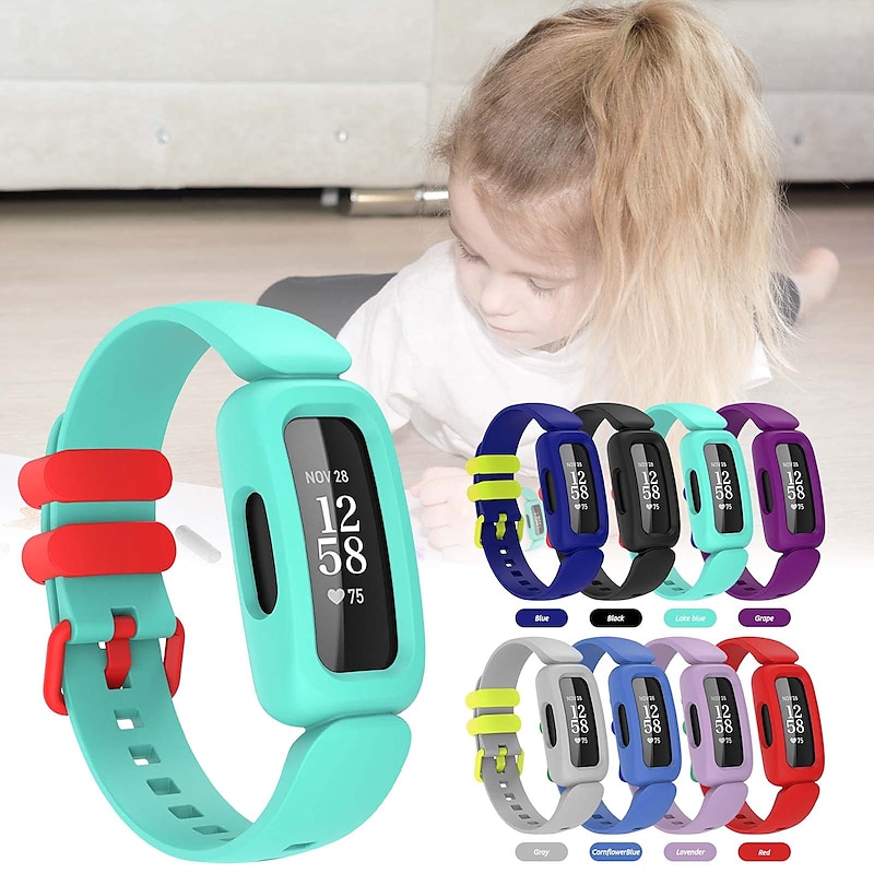 Smart Watch Band Compatible with Fitbit Ace 3 for Kids, Soft Silicone Smartwatch Strap Waterproof Adjustable Breathable SmartWatch Band with Case Replacement  Wristband Boys Girls4