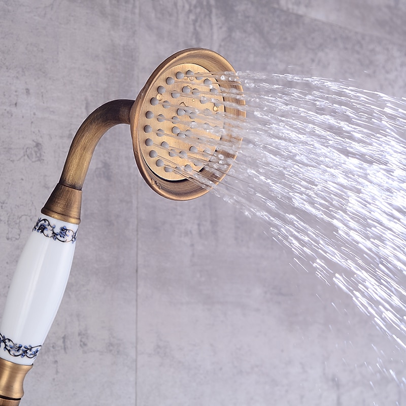 Shower Faucet / Body Jet Massage Set - Handshower Included pullout Rainfall Shower Antique / Vintage Style Antique Brass Mount Inside Brass Valve Bath Shower Mixer Taps2