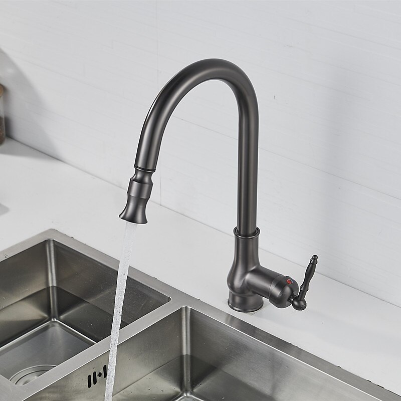 Kitchen Sink Mixer Faucet with Pull Out Sprayer Grey, 360 Swivel Single Handle Spring Kitchen Taps Deck Mounted, One Hole Brass Kitchen Sink Faucet Water Vessel Taps3