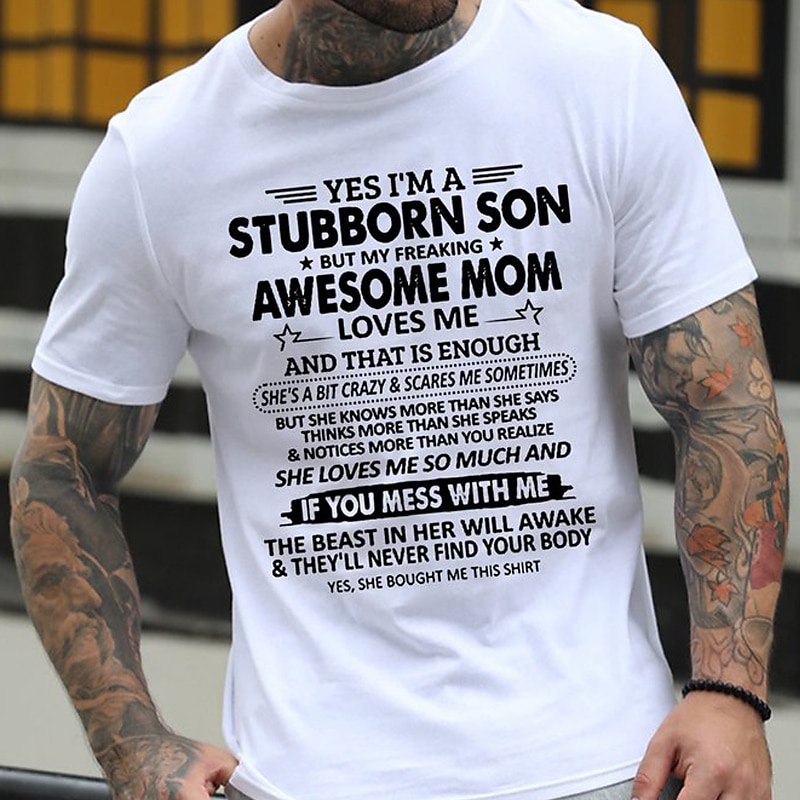 Stubborn Son & Protective Mom Men's Graphic T-Shirt - Awesome Mother's Love Family Gift