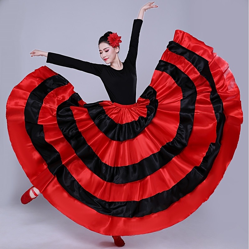 Women's Flamenco Senorita Dancing Tango Dance Costume Stylish Polyester Red Skirt2