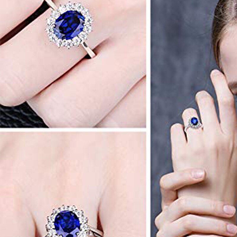 Princess Diana William Kate Middleton Gemstones Birthstone Halo Solitaire Engagement Rings For Women For Girls Silver Ring (1-created- sapphire, 11) dress to impress4