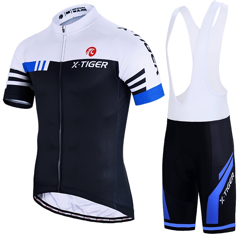 Men's Short Sleeve Cycling Jersey with Bib Shorts Summer Spandex Polyester Green Red Blue Stripes Bike Clothing Suit 3D Pad Breathable Quick Dry Reflective Strips Sports Stripes Mountain Bike MTB3