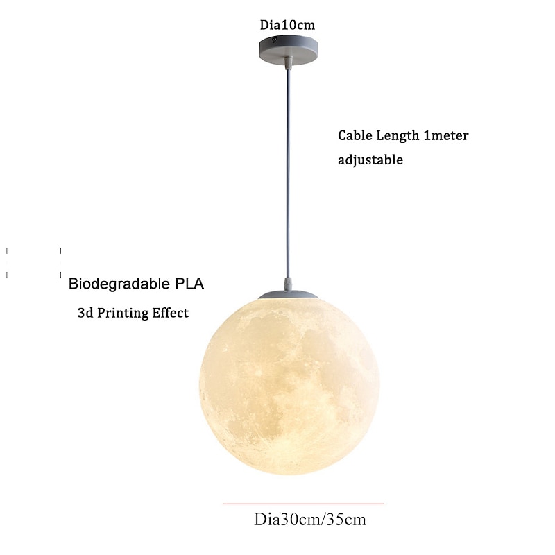 30/35cm 3D Printing Pendant Light LED Globe Design Moon Artistic Style Home Deco. Creative Hanging Light3