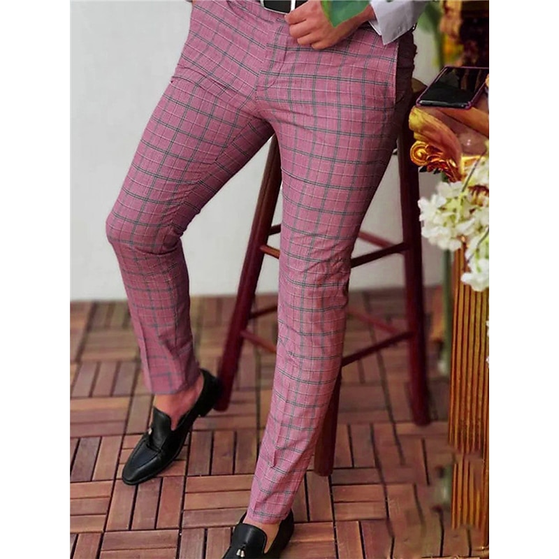 Men's Trousers Chinos Pants Trousers Pencil Pants Jogger Pants Pocket Classic Plaid Lattice Graphic Prints Comfort Outdoor Ankle-Length Formal Business Daily Chino Smart Casual Red Khaki