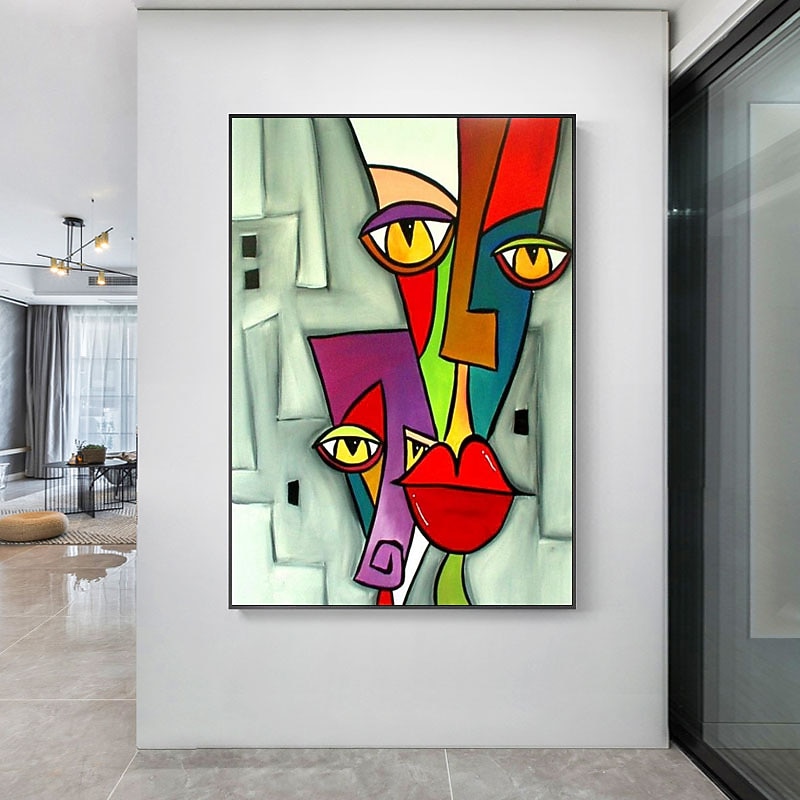 Oil Painting Hand Painted Vertical Abstract People Classic Modern Rolled Canvas (No Frame)